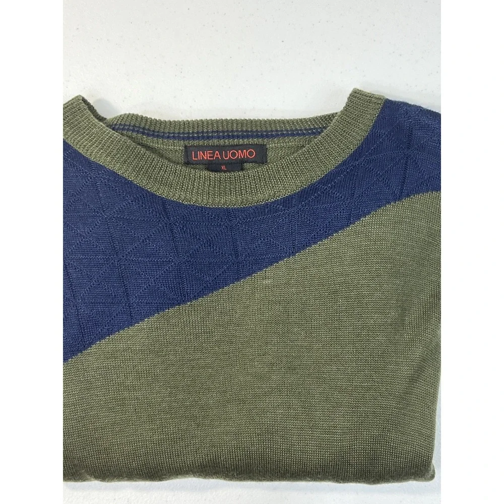 NWOT LINEA UOMO Green & Blue Lightweight Wool Blend Sweater Size‎ XL